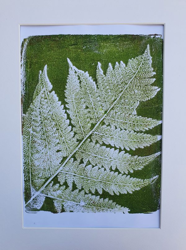 Farn in olivgrün. Gelliart. Druck auf der Gelplatte in Acryl - Image 3