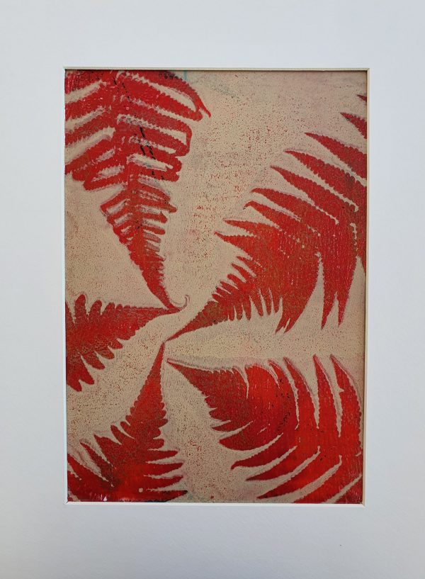 VERKAUFT ! 2er SET Farne in rot. Gelliart. Druck auf der Gelplatte in Acryl - Image 2