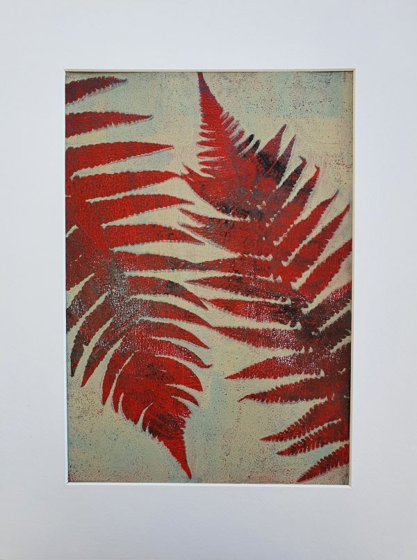 VERKAUFT ! 2er SET Farne in rot. Gelliart. Druck auf der Gelplatte in Acryl - Image 5