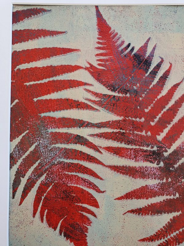 VERKAUFT ! 2er SET Farne in rot. Gelliart. Druck auf der Gelplatte in Acryl - Image 4