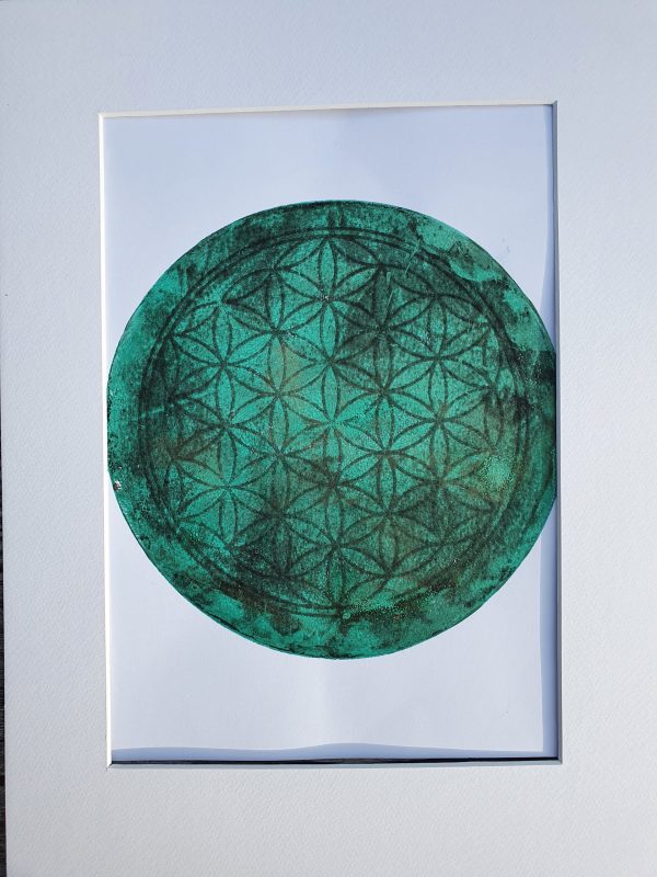 Blume des Lebens. Schimmernd. Gelliprint. Druck in Acryl - Image 2
