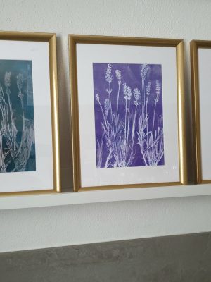 VERKAUFT ! 3er SET Lavendel. Gelliart. Druck auf der Gelplatte in Acryl