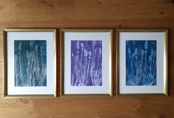 VERKAUFT ! 3er SET Lavendel. Gelliart. Druck auf der Gelplatte in Acryl - Image 2