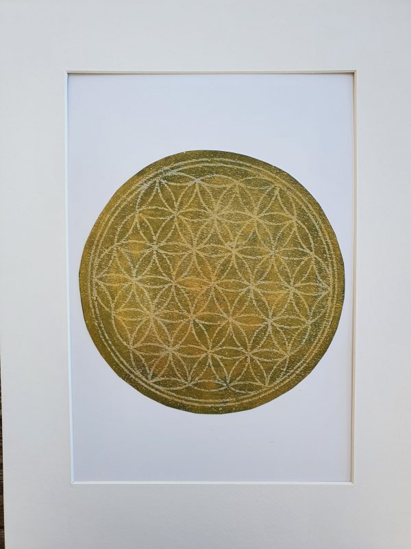 Blume des Lebens. Oliv. Gelliprint. Druck in Acryl - Image 2