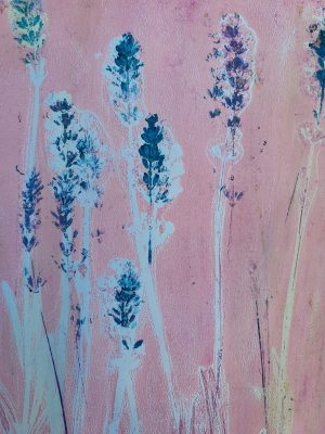 VERKAUFT! Lavendel in rosa. Gelliart. Druck auf der Gelplatte in Acryl