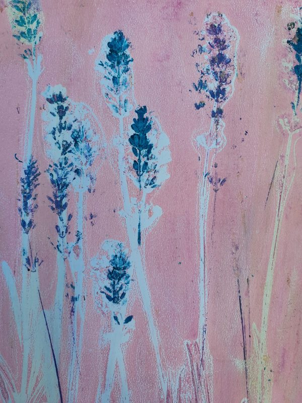 VERKAUFT! Lavendel in rosa. Gelliart. Druck auf der Gelplatte in Acryl