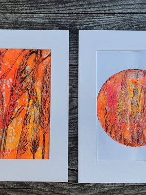 2er SET Farne in neon. Gelliart. Druck auf der Gelplatte in Acryl