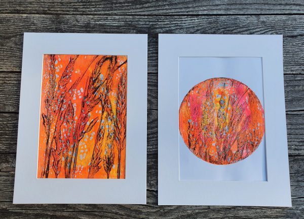 2er SET Farne in neon. Gelliart. Druck auf der Gelplatte in Acryl