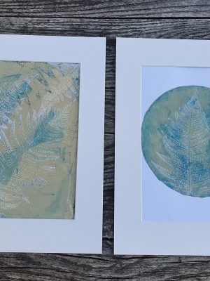 2er SET Farne in beige. Gelliart. Druck auf der Gelplatte in Acryl