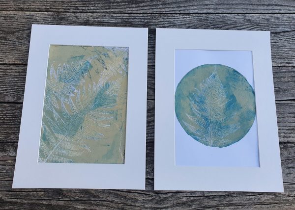 2er SET Farne in beige. Gelliart. Druck auf der Gelplatte in Acryl