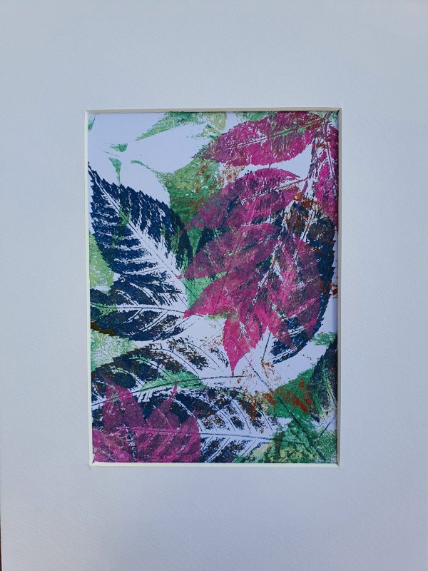 2er SET Herbstblätter in blau und pink. Gelliart. Druck auf der Gelplatte in Acryl - Image 2