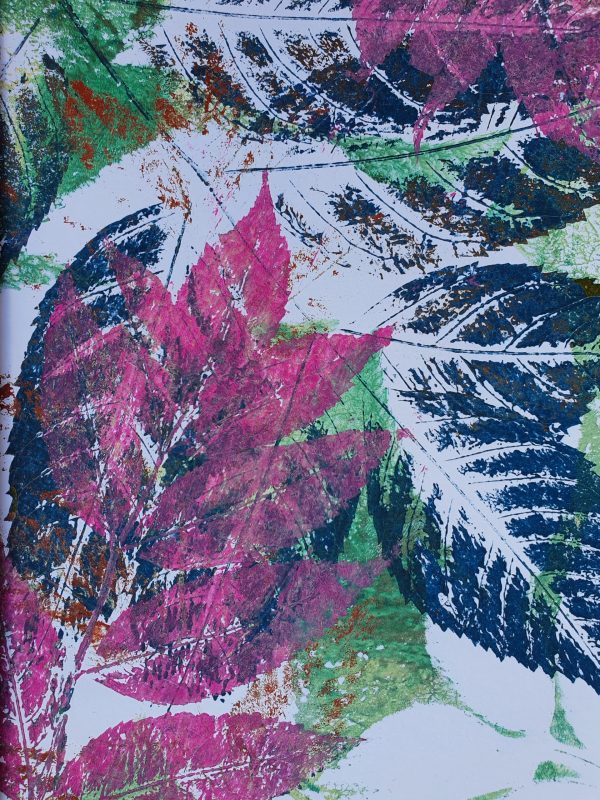 2er SET Herbstblätter in blau und pink. Gelliart. Druck auf der Gelplatte in Acryl - Image 3