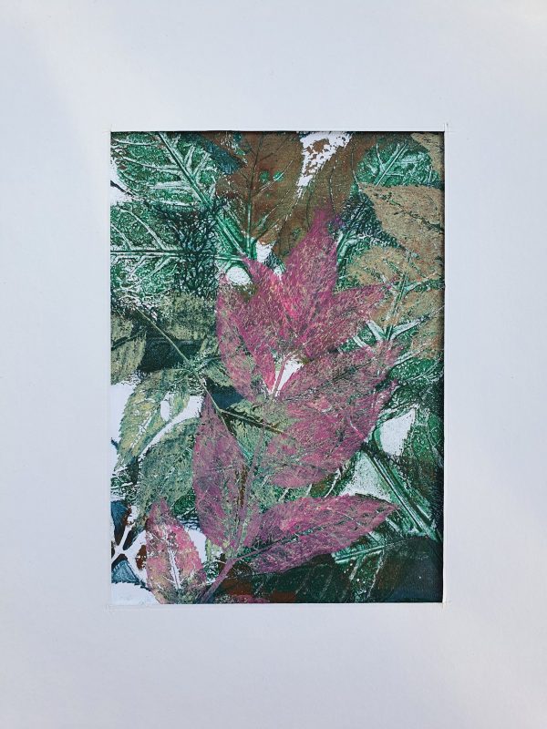 2er SET Herbstblätter in blau und pink. Gelliart. Druck auf der Gelplatte in Acryl - Image 4
