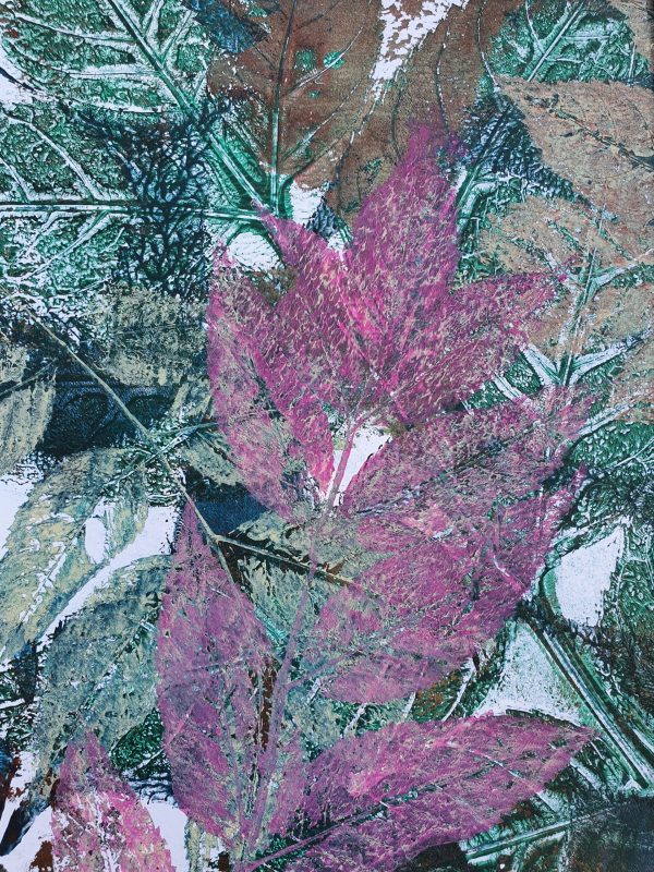 2er SET Herbstblätter in blau und pink. Gelliart. Druck auf der Gelplatte in Acryl - Image 5