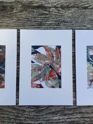 3er SET Herbstblätter in Rostbraun. Gelliart. Druck auf der Gelplatte in Acryl