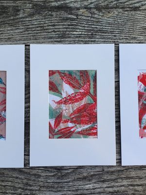 3er SET Herbstblätter in Rot. Gelliart. Druck auf der Gelplatte in Acryl