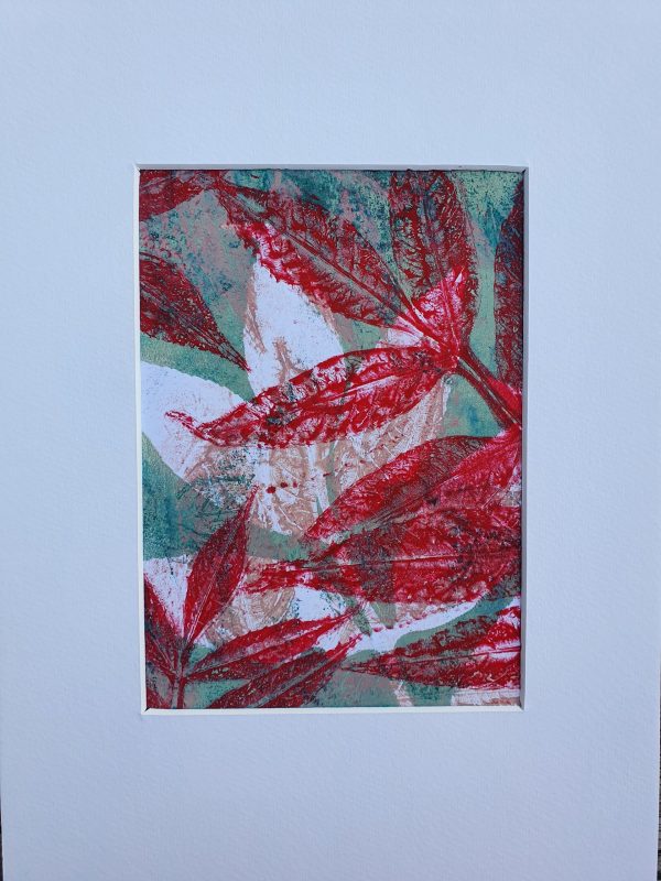 3er SET Herbstblätter in Rot. Gelliart. Druck auf der Gelplatte in Acryl - Image 4
