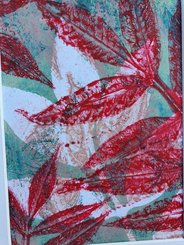 3er SET Herbstblätter in Rot. Gelliart. Druck auf der Gelplatte in Acryl - Image 5