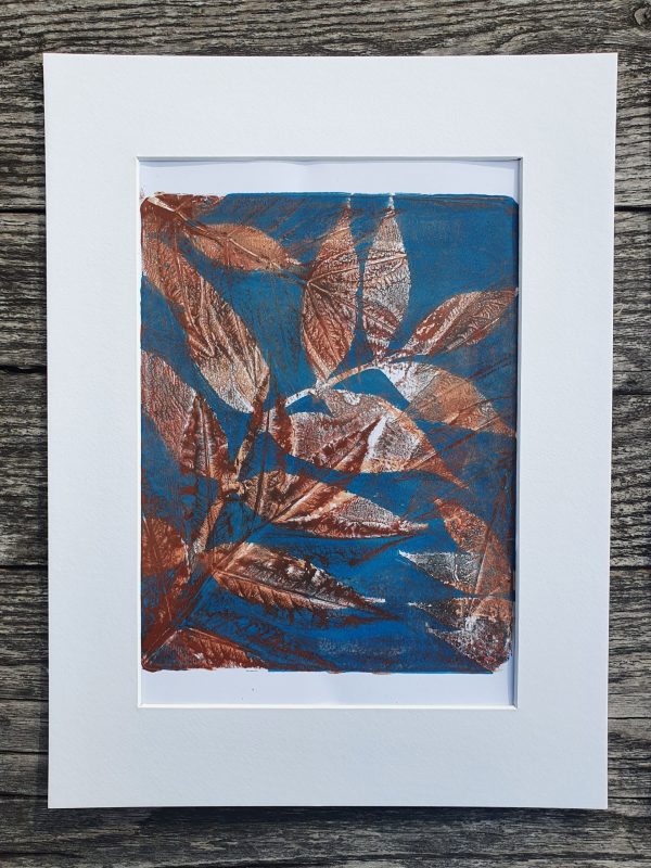 3er SET Monoprint. Handgemacht Druck auf der Gelplatte in blau, braun, beige - Image 2
