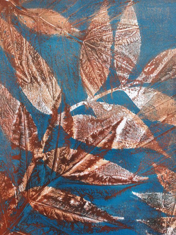 3er SET Monoprint. Handgemacht Druck auf der Gelplatte in blau, braun, beige - Image 3