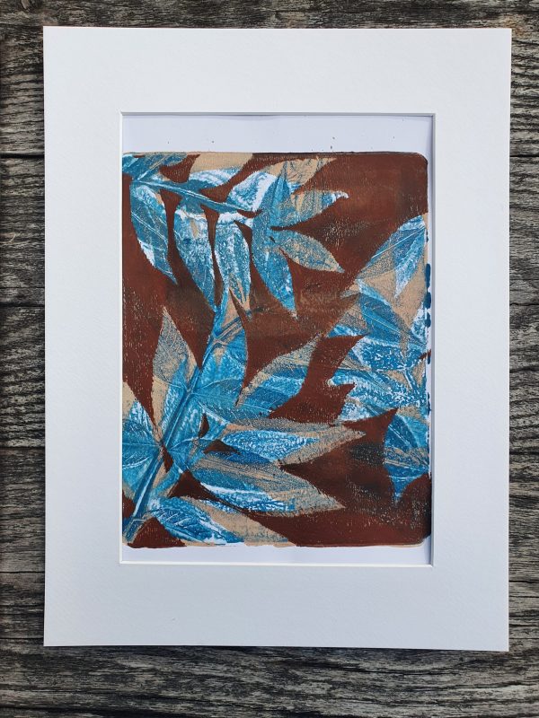 3er SET Monoprint. Handgemacht Druck auf der Gelplatte in blau, braun, beige - Image 4