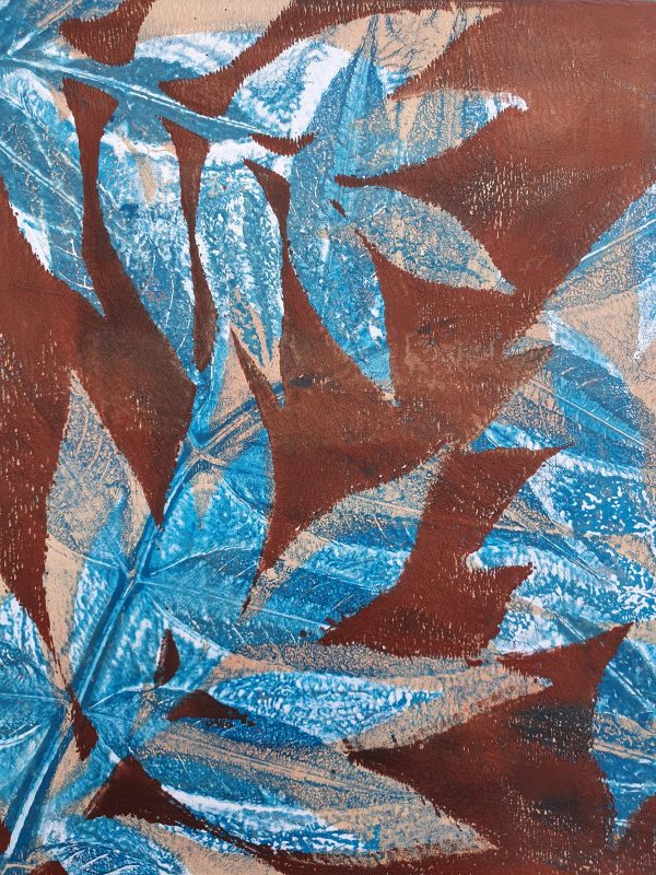 3er SET Monoprint. Handgemacht Druck auf der Gelplatte in blau, braun, beige - Image 5