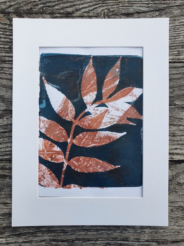 3er SET Monoprint. Handgemacht Druck auf der Gelplatte in blau, braun, beige - Image 6