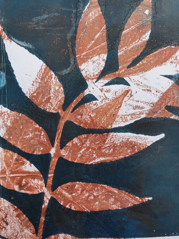 3er SET Monoprint. Handgemacht Druck auf der Gelplatte in blau, braun, beige - Image 7