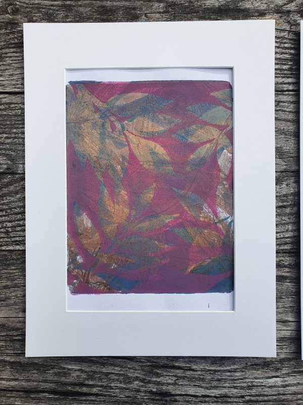 2er SET Monoprint auf der Gelplatte. Handgemacht aus Blättern in braun, gold, blau, violett - Image 2