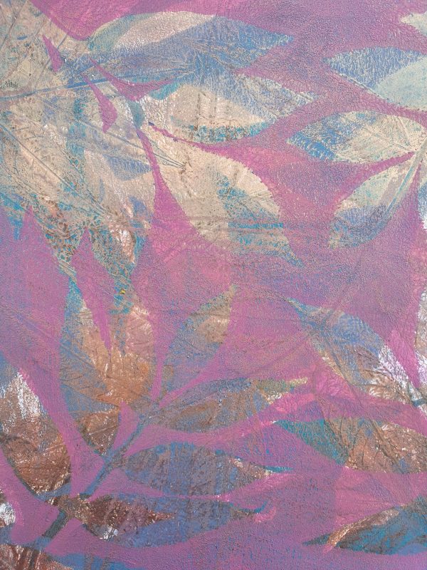 2er SET Monoprint auf der Gelplatte. Handgemacht aus Blättern in braun, gold, blau, violett - Image 3