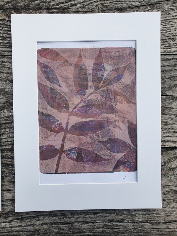 2er SET Monoprint auf der Gelplatte. Handgemacht aus Blättern in braun, gold, blau, violett - Image 4