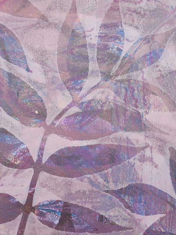 2er SET Monoprint auf der Gelplatte. Handgemacht aus Blättern in braun, gold, blau, violett - Image 5