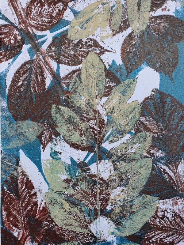2er SET Monoprint auf der Gelplatte. Handgemacht aus Blättern in blau, braun und beige. - Image 3