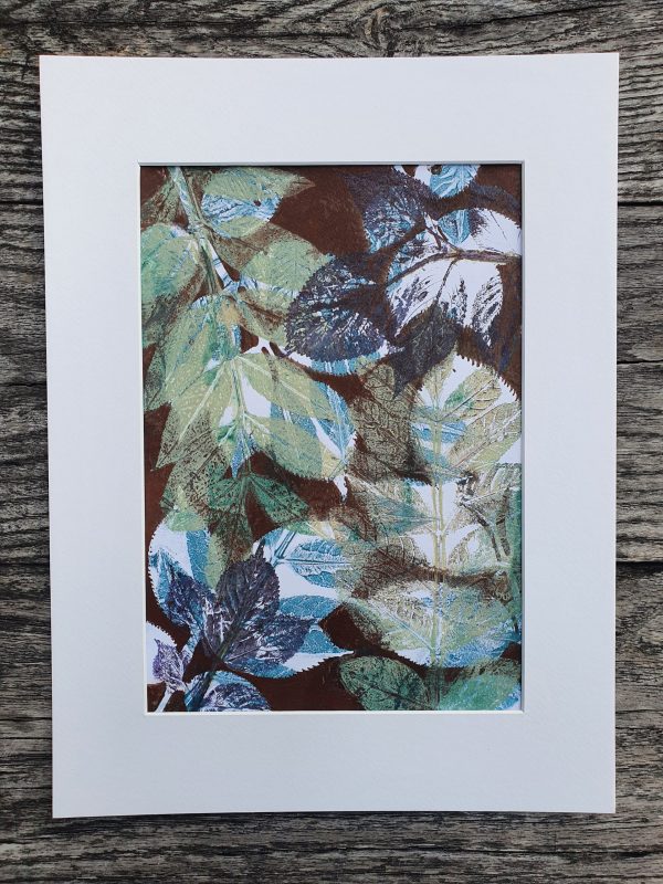 2er SET Monoprint auf der Gelplatte. Handgemacht aus Blättern in blau, braun und beige. - Image 4