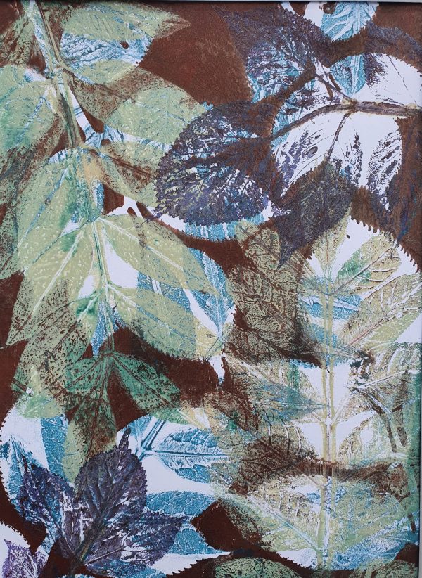 2er SET Monoprint auf der Gelplatte. Handgemacht aus Blättern in blau, braun und beige. - Image 5