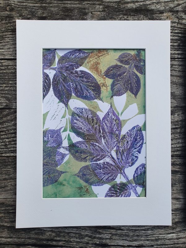 2er SET Monoprint. Handgemacht Druck auf der Gelplatte in grün, braun, Lilatöne - Image 5