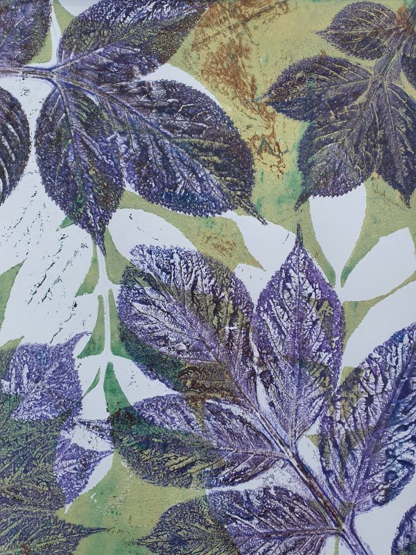 2er SET Monoprint. Handgemacht Druck auf der Gelplatte in grün, braun, Lilatöne - Image 2