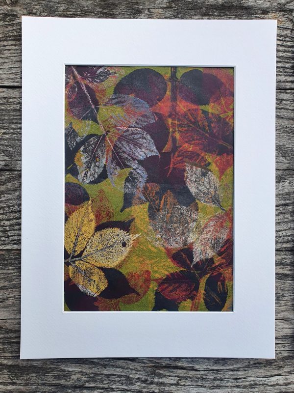 2er SET Monoprint aus Blättern. Handgemacht auf der Gelplatte. In grün, braun, gold, schwarz - Image 2
