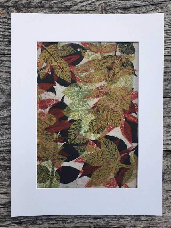 2er SET Monoprint aus Blättern. Handgemacht auf der Gelplatte. In grün, braun, gold, schwarz - Image 4