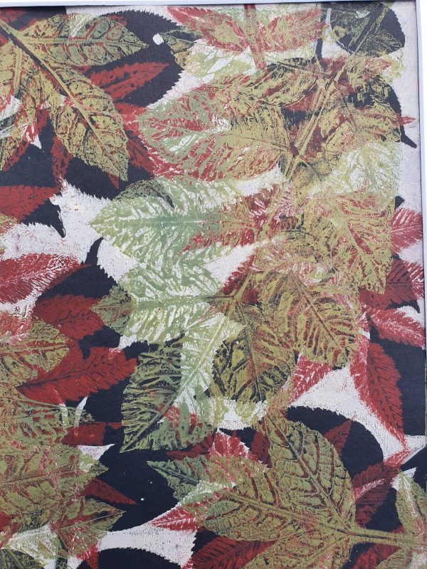 2er SET Monoprint aus Blättern. Handgemacht auf der Gelplatte. In grün, braun, gold, schwarz - Image 5