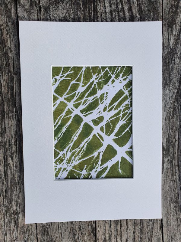 4er SET Schachtelhalm in Grün und weiß. Monoprint auf der Gelplatte in Acryl - Image 8
