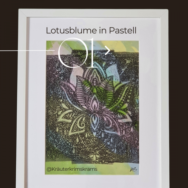 3er SET Monoprint mit Yoga Symbolen in Pastelltönen. - Image 2
