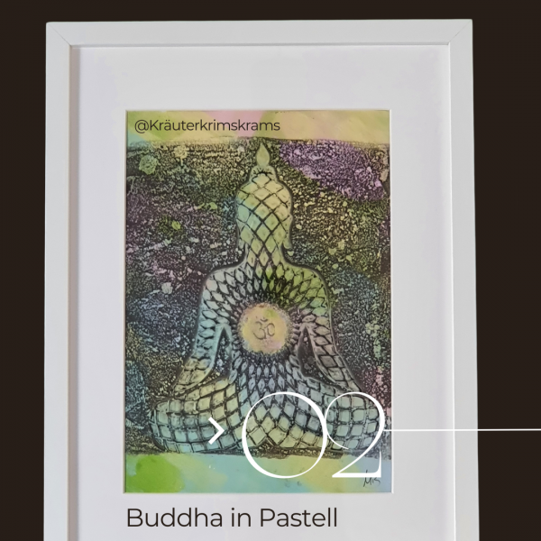 3er SET Monoprint mit Yoga Symbolen in Pastelltönen. - Image 3